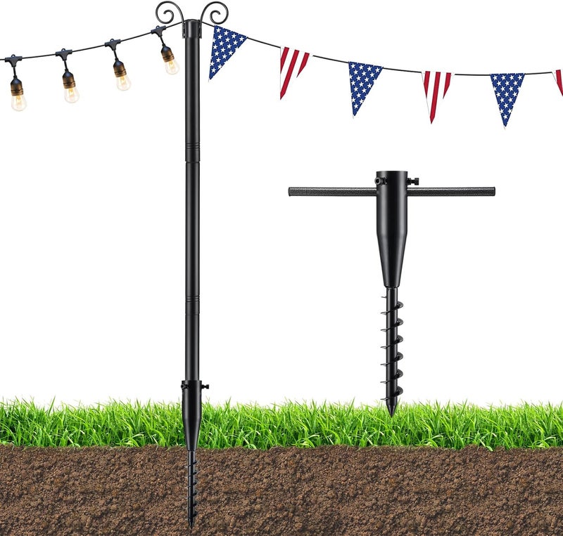 Feblomst String Light Poles for Outside, 11 Feet Lights Poles with Mount Anchor, Outdoor Lighting Poles Hanging Backyard Garden Party Wedding Decorations, Heavy Duty Metal Stand Posts for Bistro, Anti-Rust - Image 1